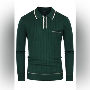 PJ PAUL JONES Men's Long Sleeve Knit Button Polo Shirts Stylish Lapel Collar-NWT